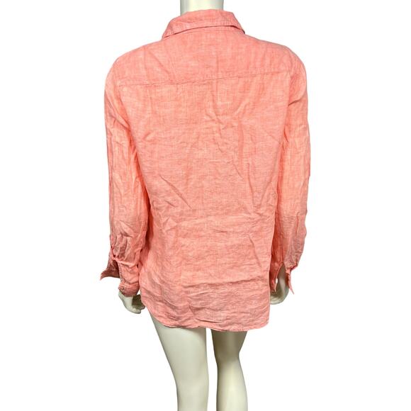 Jones & Co. Large Salmon Linen Long Sleeve Button-Down Shirt - Picture 3 of 9
